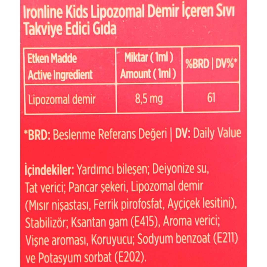 Natuwell Ironline Kids Lipozomal Demir İçeren Sıvı Takviye Edici Gıda 30 ml