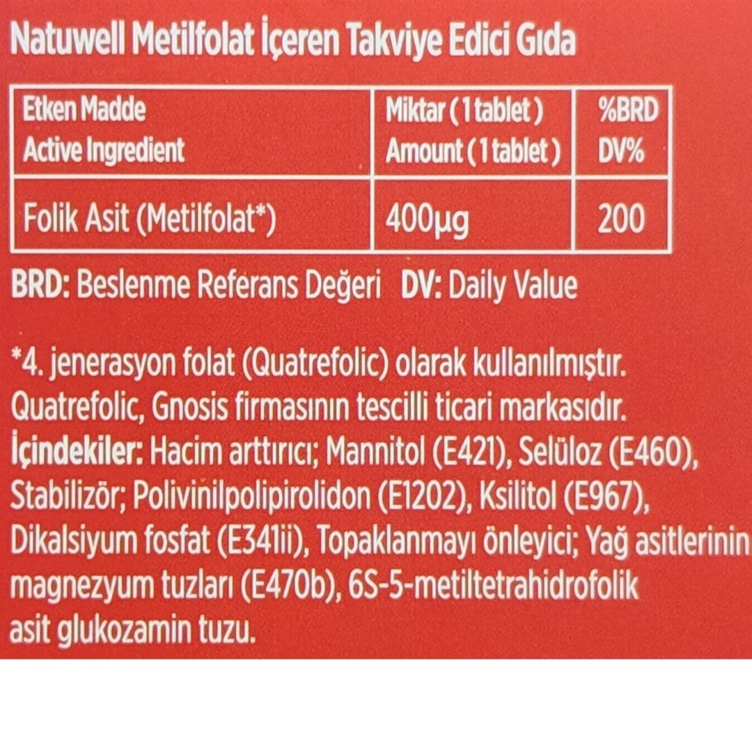 Natuwell Metilfolat Ağızda Dağılan 30 Tablet
