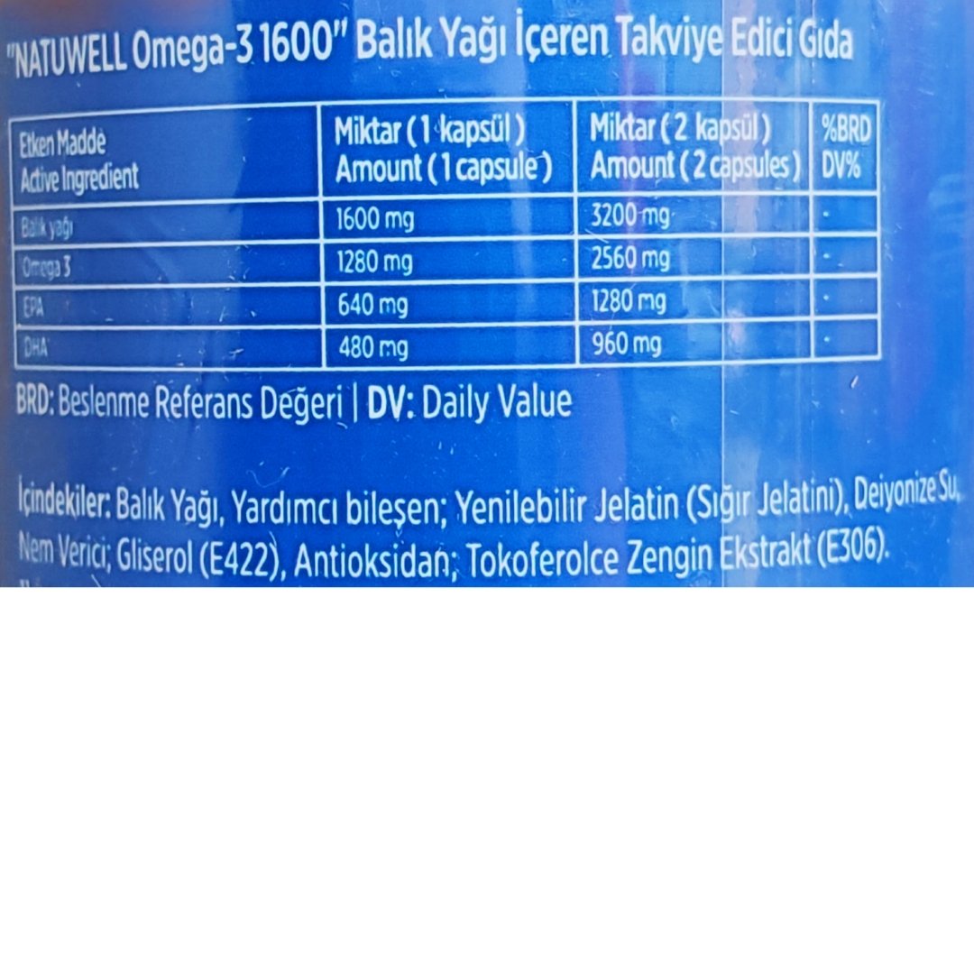 Natuwell Omega 1600 Takviye Edici Gıda 30 Yumuşak Kapsül