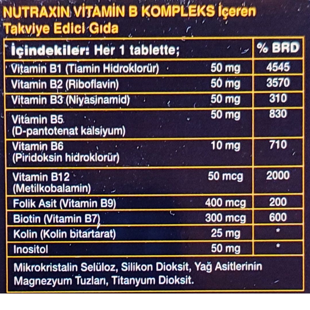 Nutraxin B Complex Vitamin 60 Kapsül