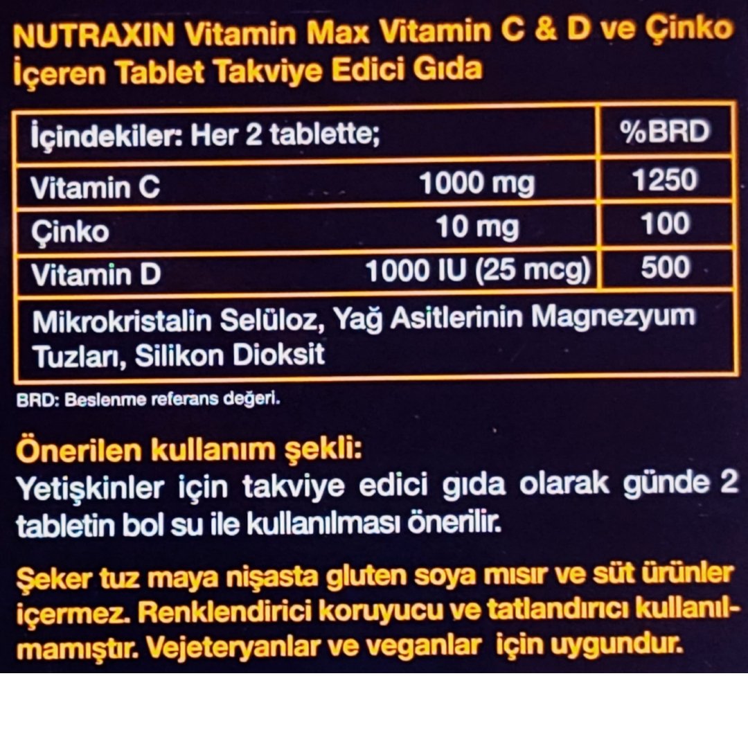 Nutraxin Vitamin Max C + D Zinc 60 Tablet
