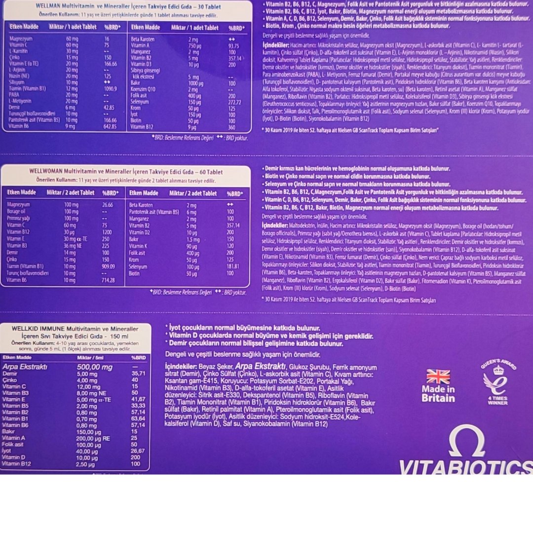 Wellman 30 Tablet+ Wellwoman 60 Tablet + Wellkid İmmune Liquid 150 ml - Kofre
