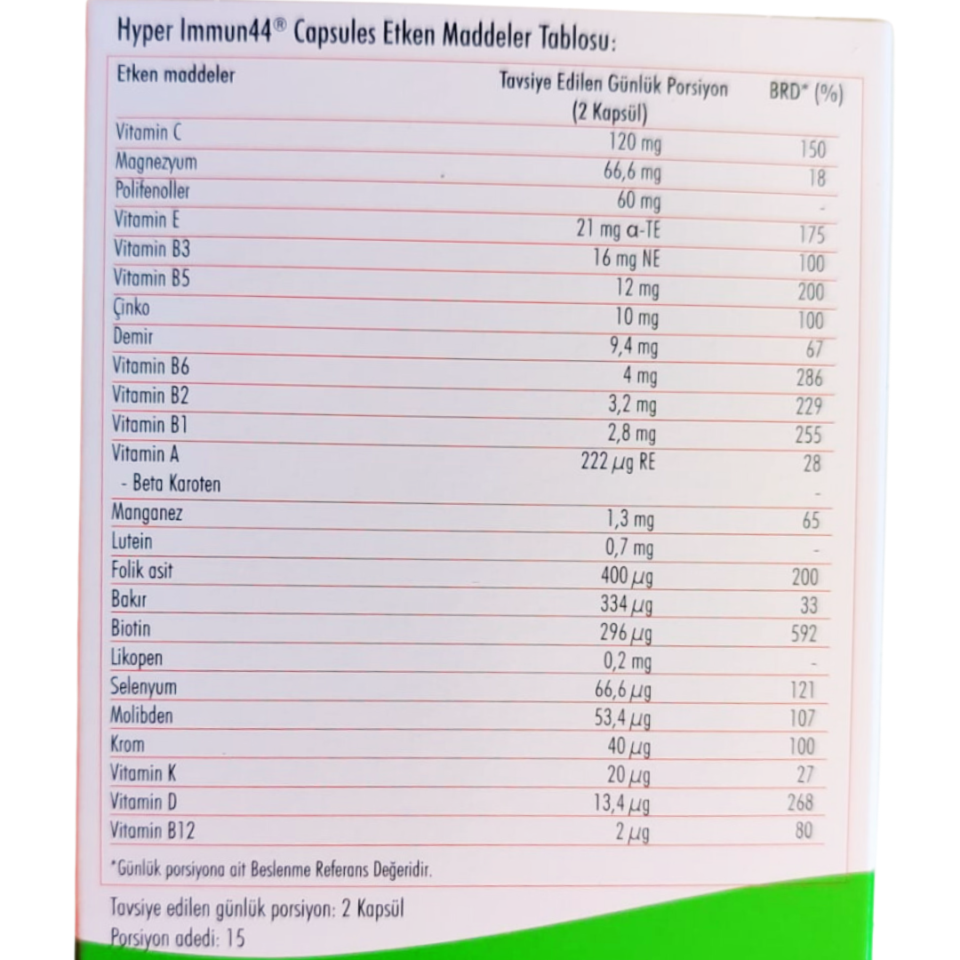 Hyper Immun44 Vitamin ve Mineral Takviye Edici Gıda 30 Kapsül