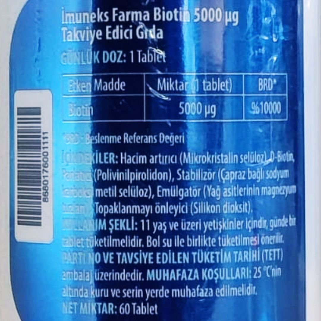 İmuneks Farma Biotin 5000 mcg 60 Tablet