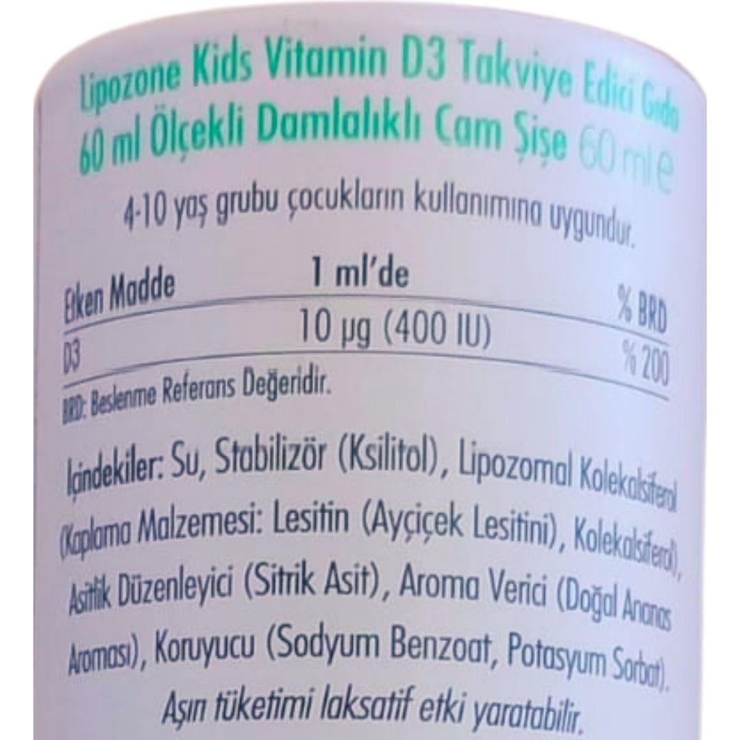 Lipozone Kids Lipozomal Vitamin D3 400IU Damla 60 ml