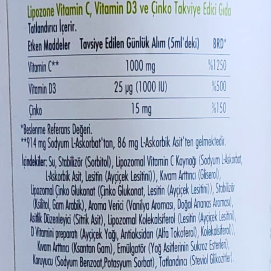 Lipozone Vitamin C D Çinko 10 Saşe