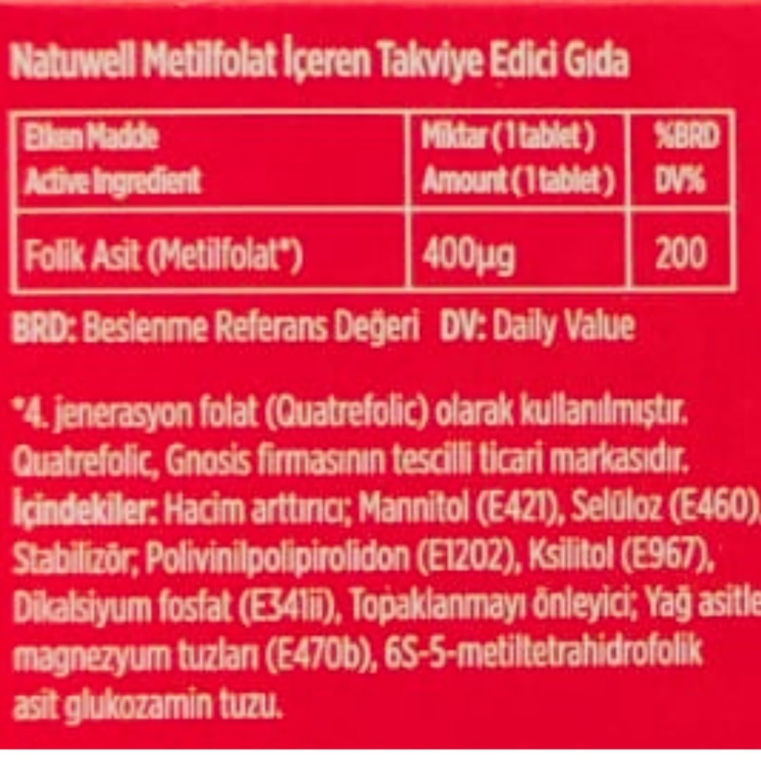 Natuwell Metilfolat Ağızda Dağılan 30 Tablet