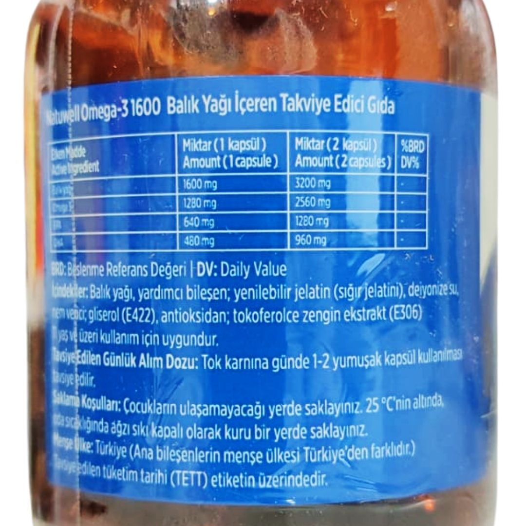 Natuwell Omega 1600 Takviye Edici Gıda 30 Yumuşak Kapsül