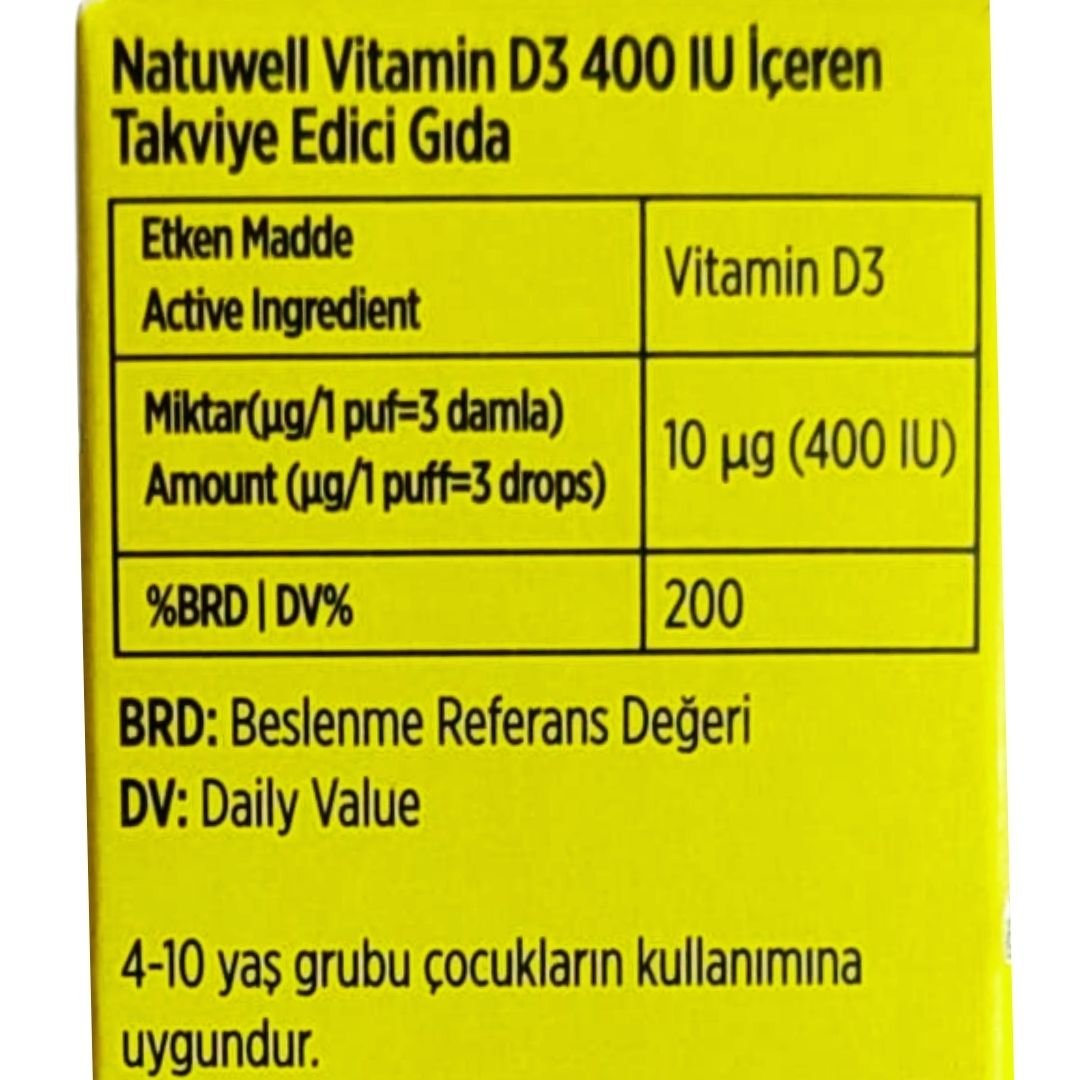 Natuwell Vitamin D3 400IU Sprey 20 ml 420 Damla - 140 Puf