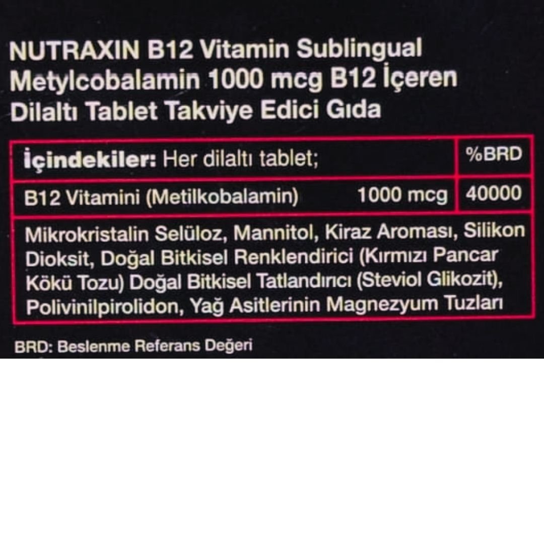 Nutraxin B12 Vitamin Methylcobalamin 60 Dilaltı Tablet