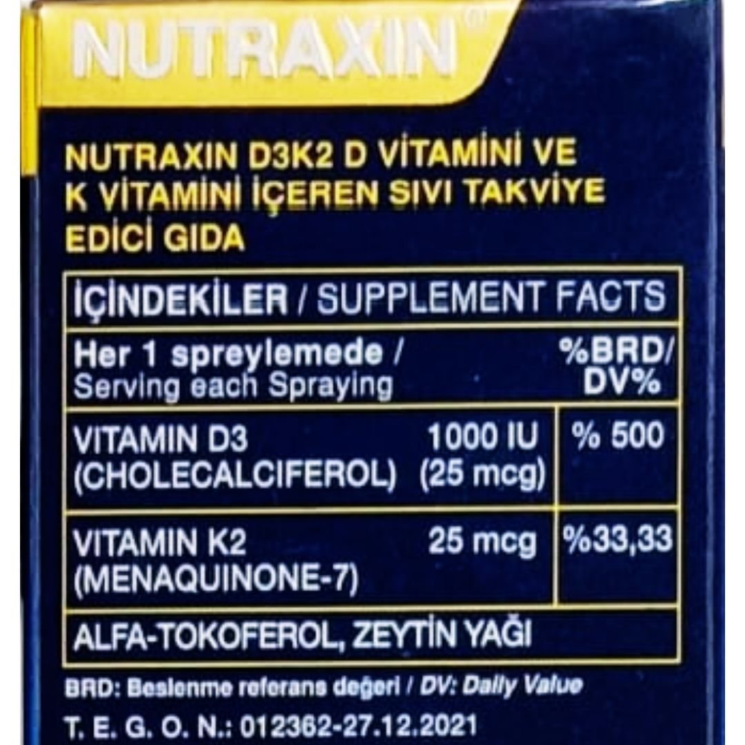 Nutraxin Vitamin D3K2 Takviye Edici Gıda 30 ml 207 Puf