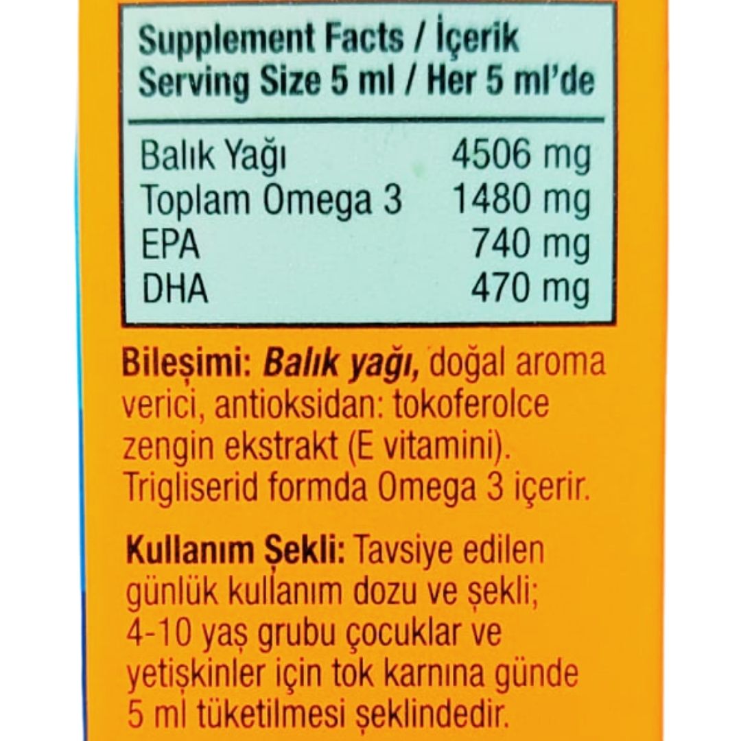 Ocean Omega 3 Portakallı Balık Yağı Şurubu 150 ml