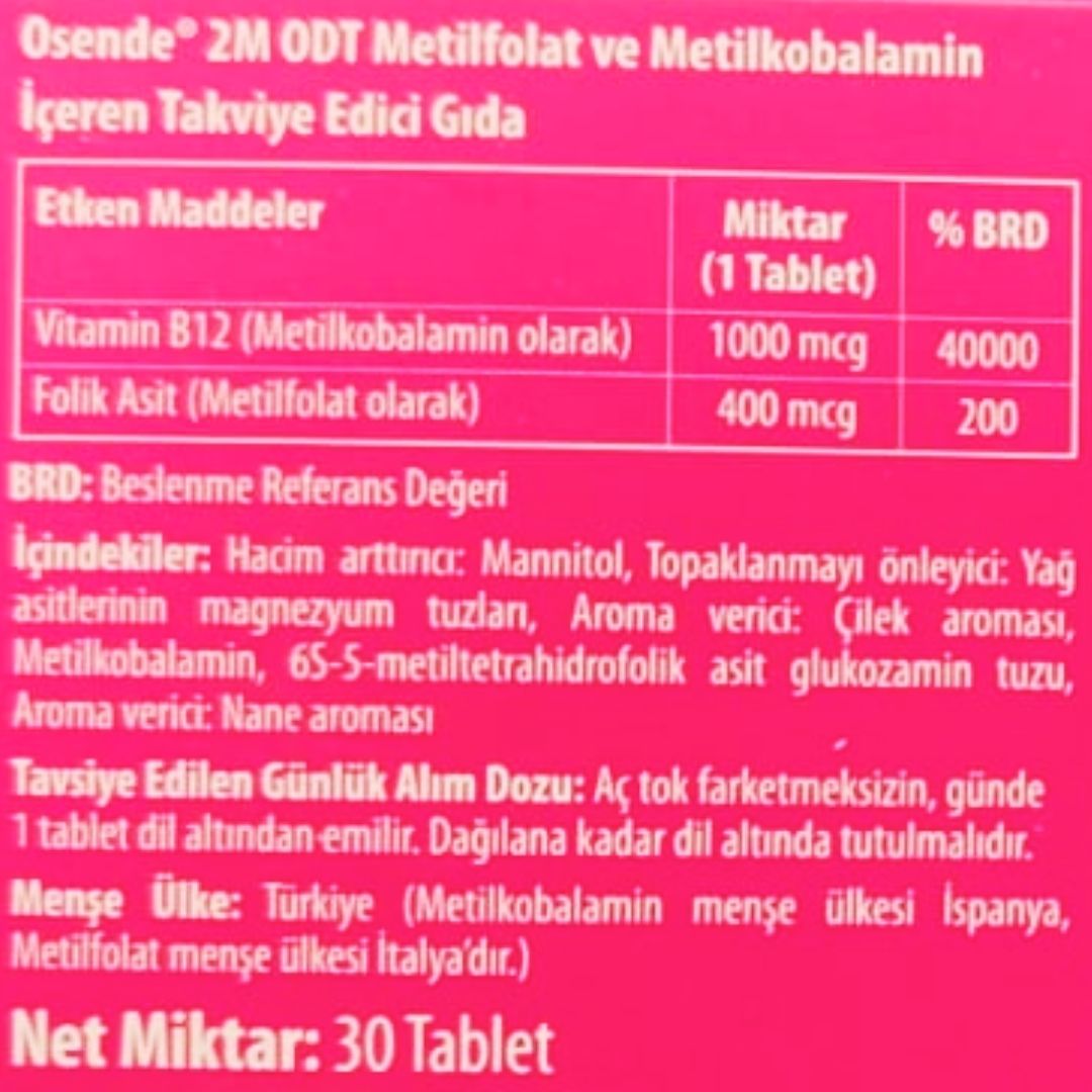 Osende 2M ODT Metilfolat & Metilkobalamin 30 Ağızda Dağılan Tablet