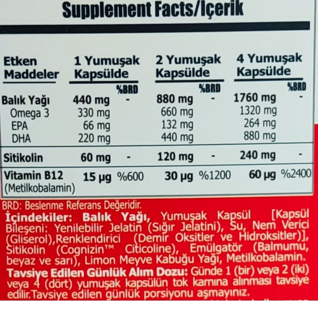 Sorvagen Smart Sitikolin DHA Omega-3 ve B12 60 Mini Kapsül