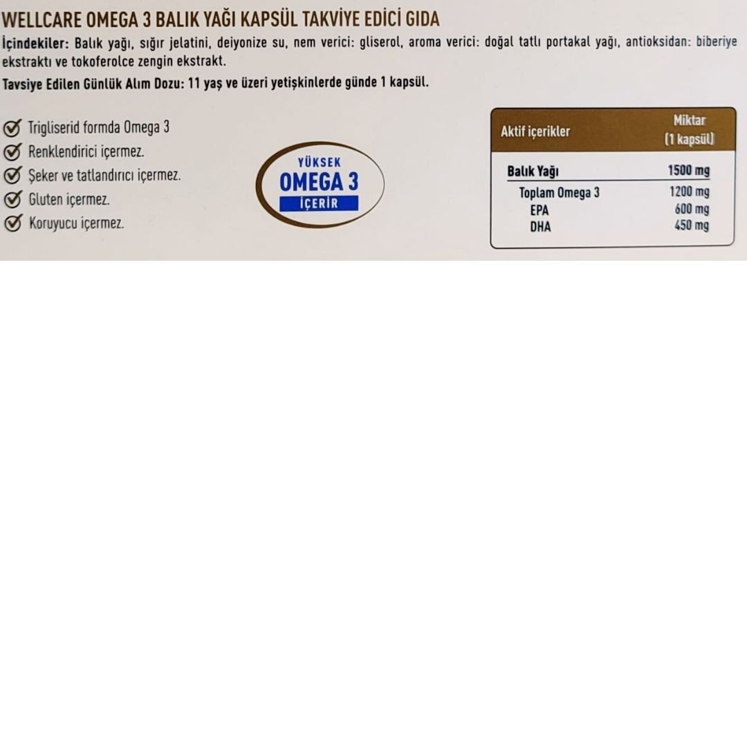 Wellcare UniQ Omega 3 Balık Yağı 1200 mg 30 Kapsül