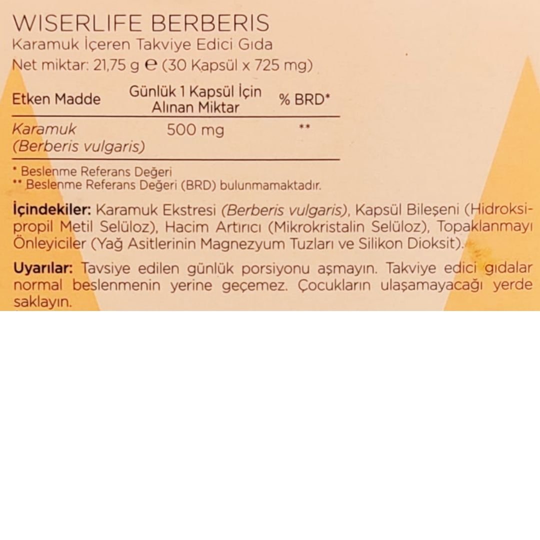 Wiserlife Berberis Karamuk İçeren Takviye Edici Gıda 30 Kapsül