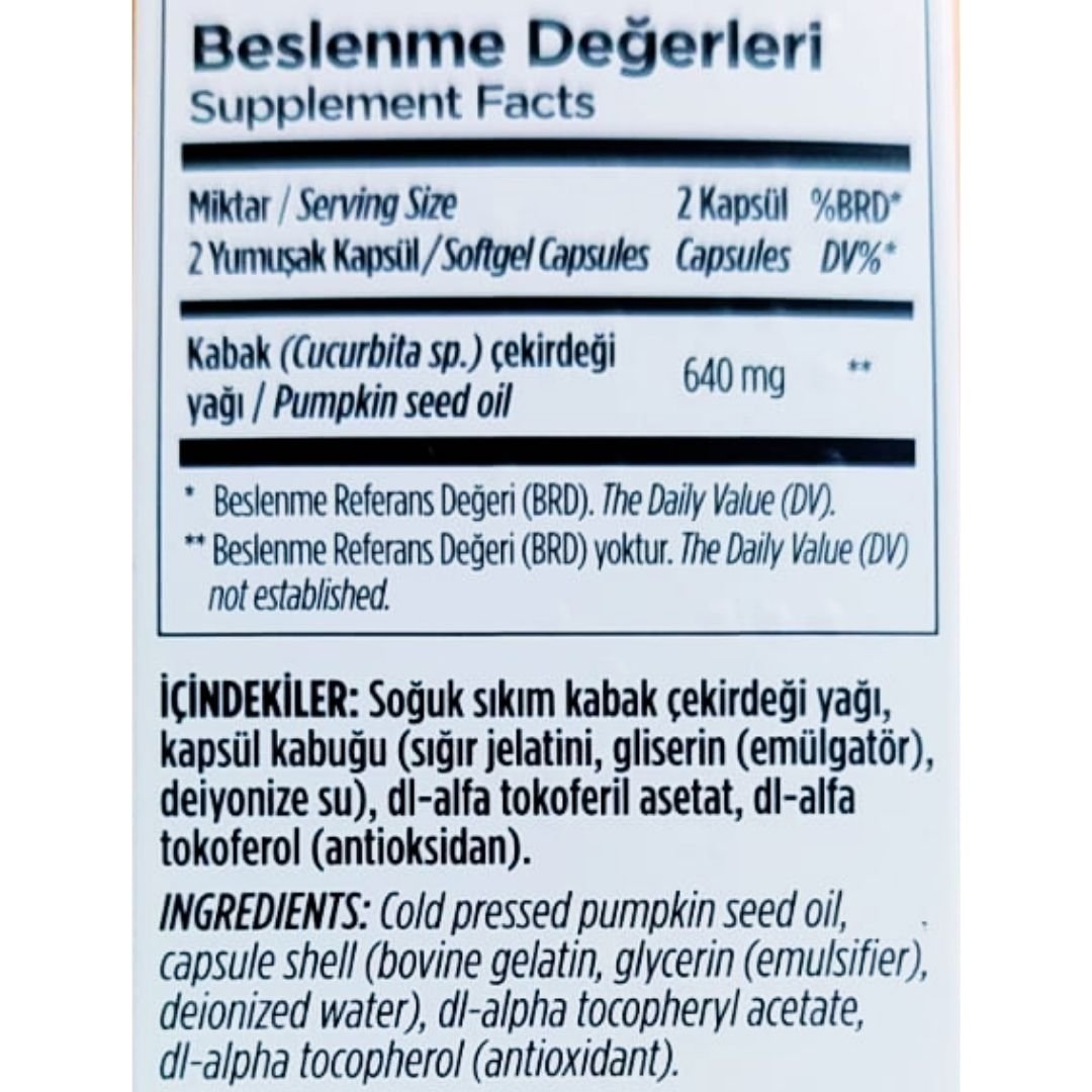 Zade Vital Kabak Çekirdeği Yağı 320 mg 60 Yumuşak Kapsül