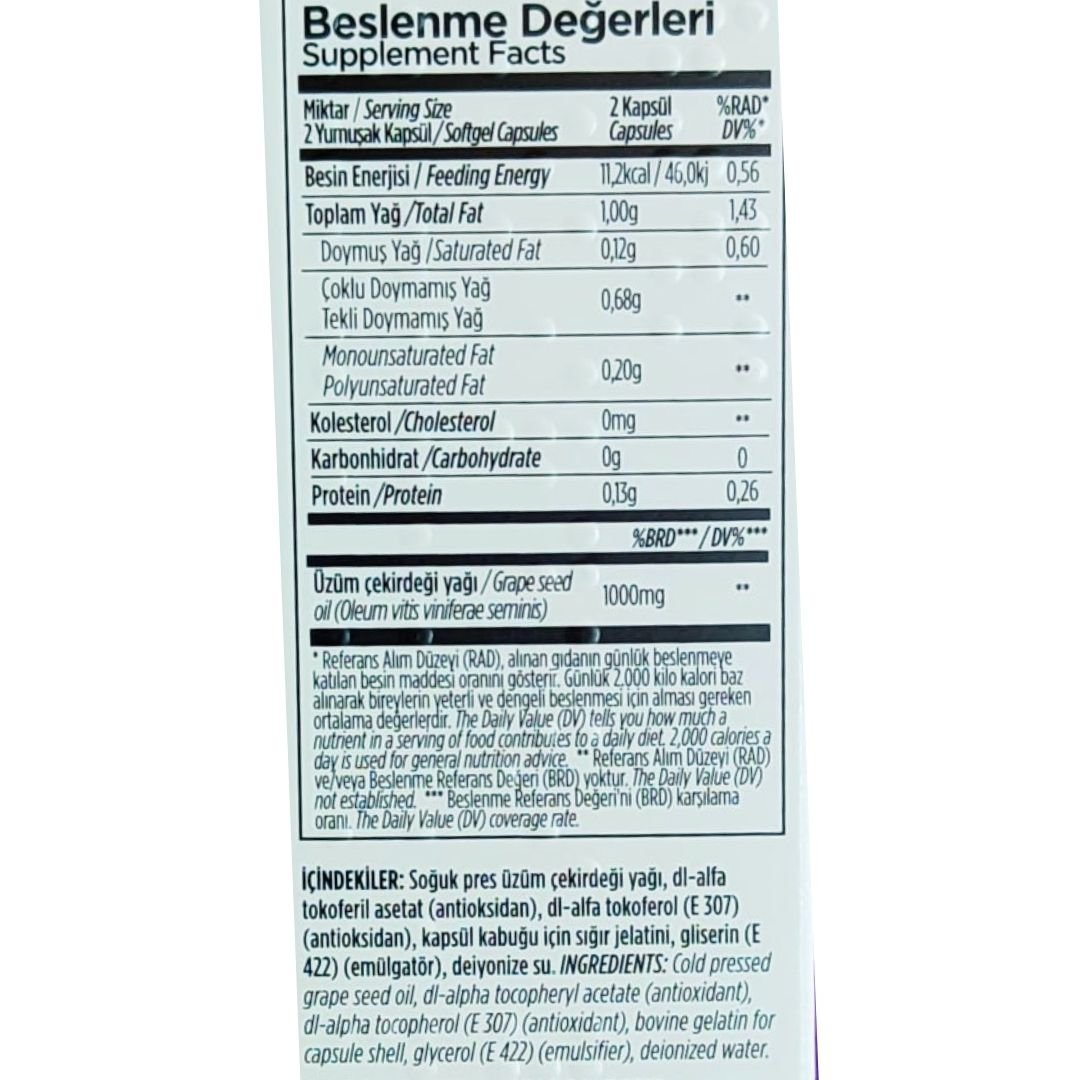 Zade Vital Üzüm Çekirdeği Yağı 500 mg 30 Kapsül