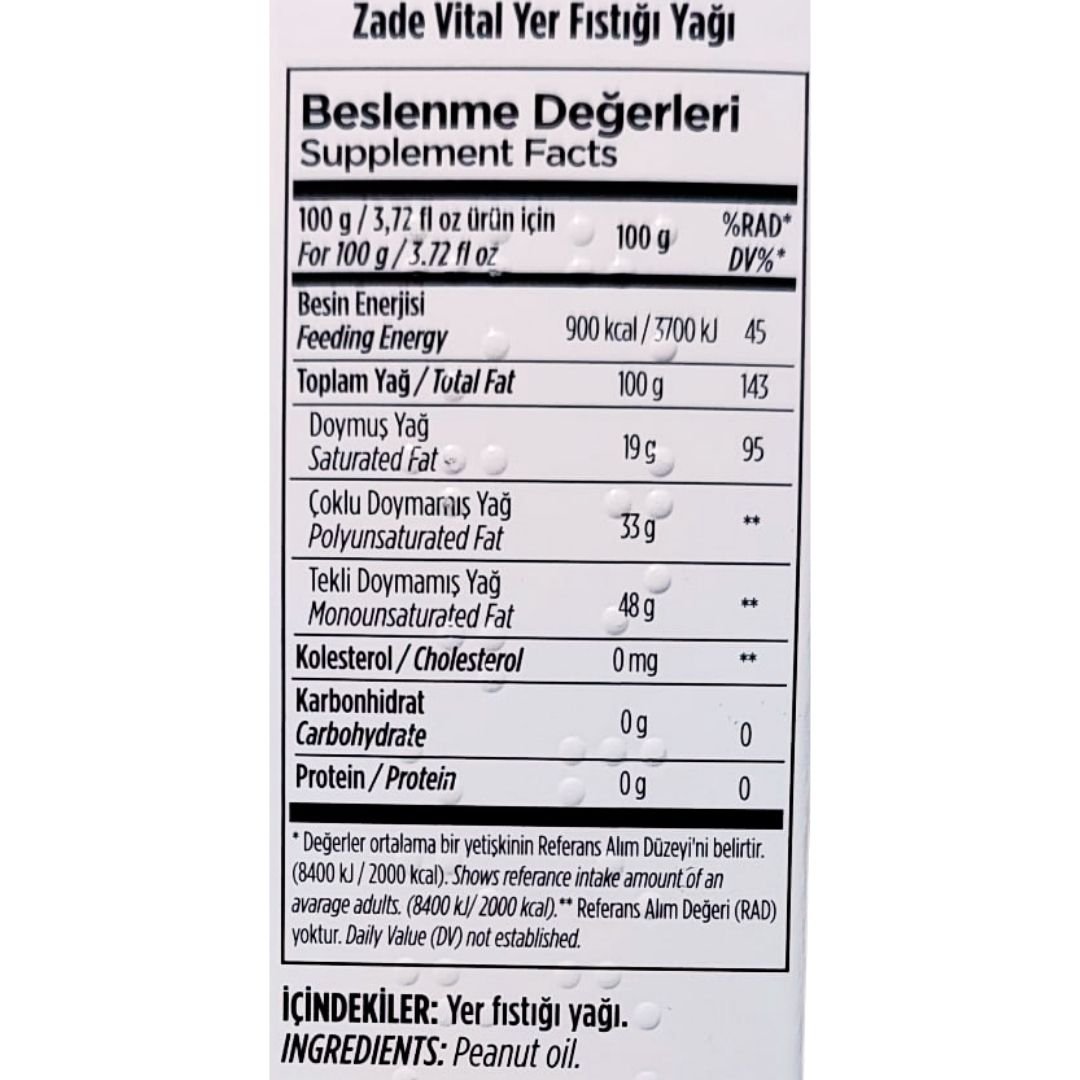 Zade Vital Yer Fıstığı Yağı 150 ml