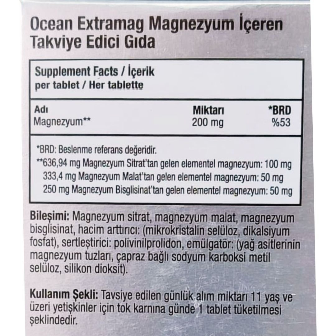 Orzax Ocean ExtraMag Üçlü Magnezyum Kombinasyonu 60 Tablet